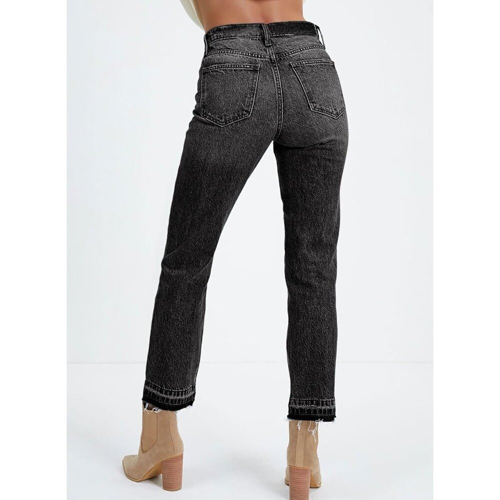 Women's High Waist Ankle Jeans Stretch Denim Casual Pants Black 6 - Picture 2 of 7